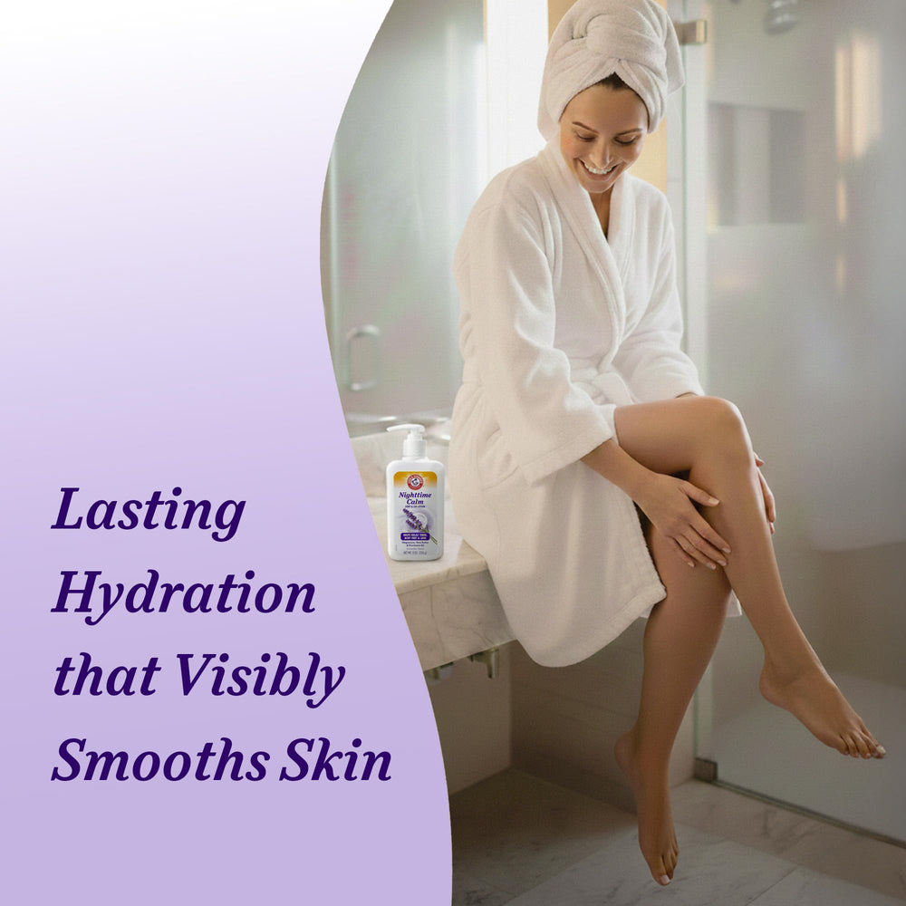 Arm & Hammer lotion on heel and ankle showing smoother skin benefit