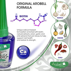 Arobell bottle cap and label close-up highlighting ingredients and brand
