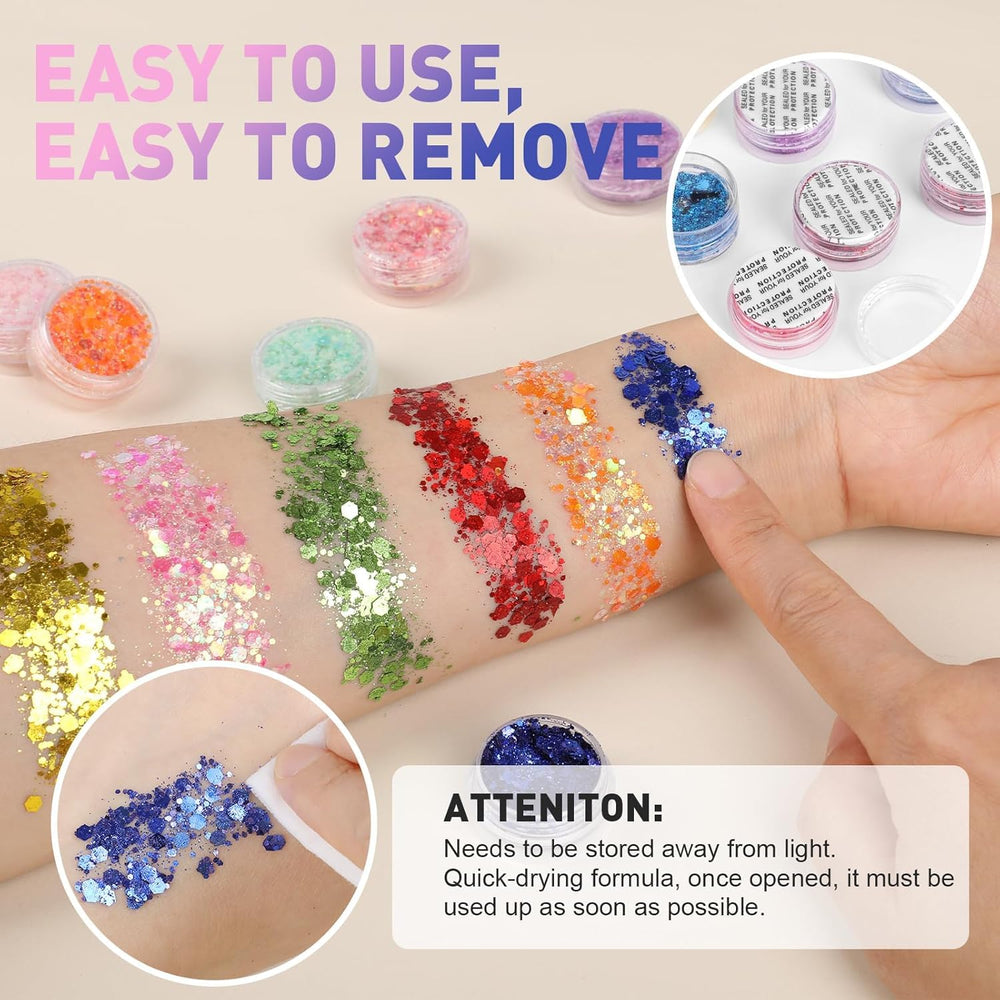 AROIC hair glitter applied to strand highlighting festival-ready shine
