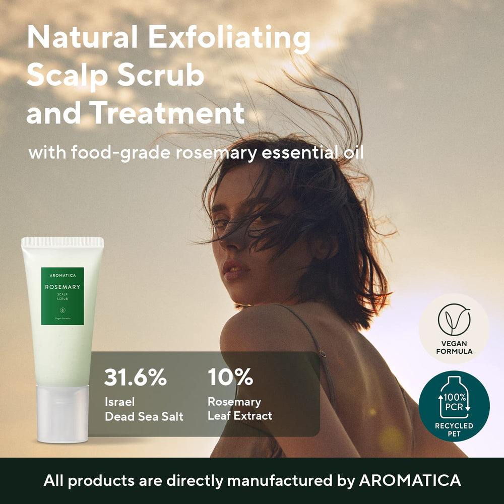 AROMATICA scalp scrub being massaged in shower, visible rinse-off for clogged scalp cleaning