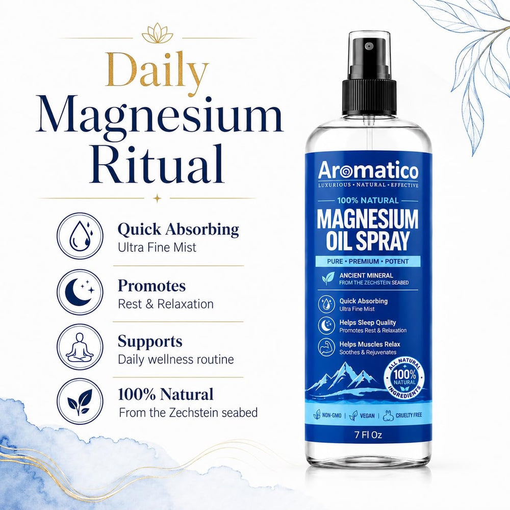 Aromatico droplet close-up of clear magnesium solution highlighting purity benefit
