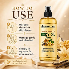 Aromatico mist on bedside table evoking cozy vanilla scent for evening use