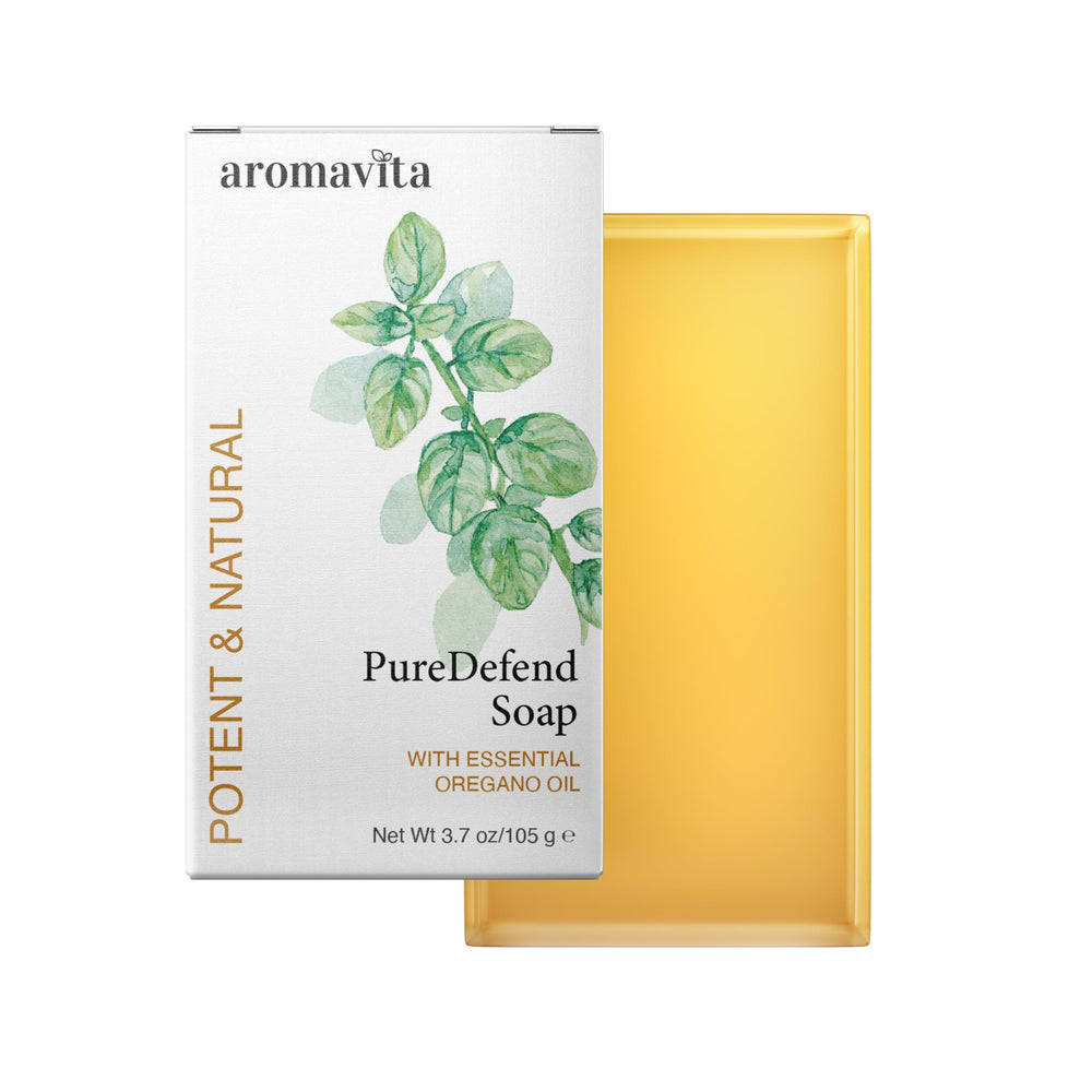 AROMAVITA oregano soap front packaging showing brand and herbal benefit