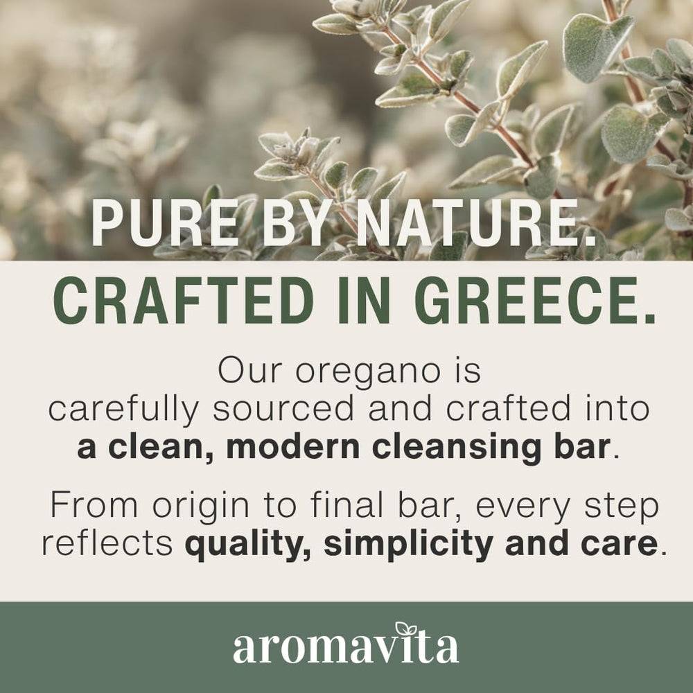 AROMAVITA oregano soap ingredients label closeup showing clean-formula transparency benefit