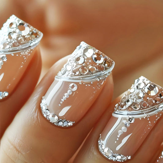 AROVFAM front packaging showing silver glitter nails and 24-piece set benefit quick styling