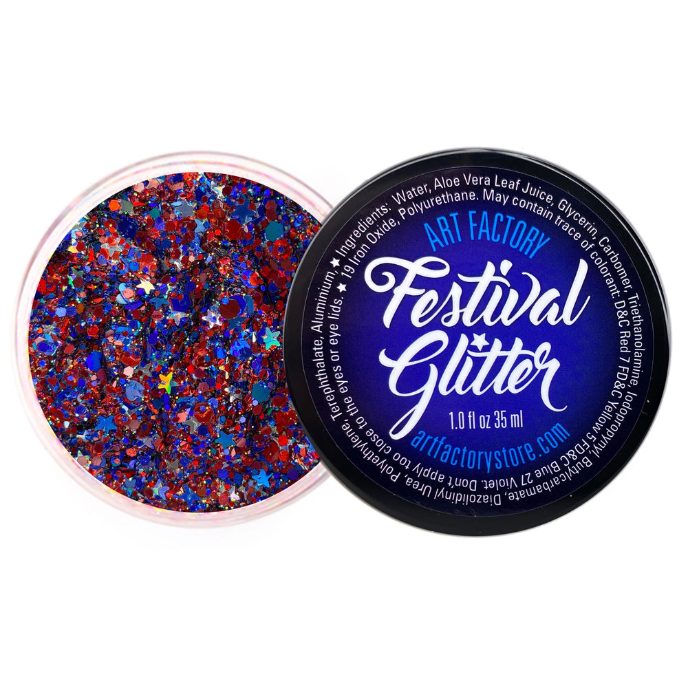 Art Factory front jar packaging showing patriotic holographic glitter benefit