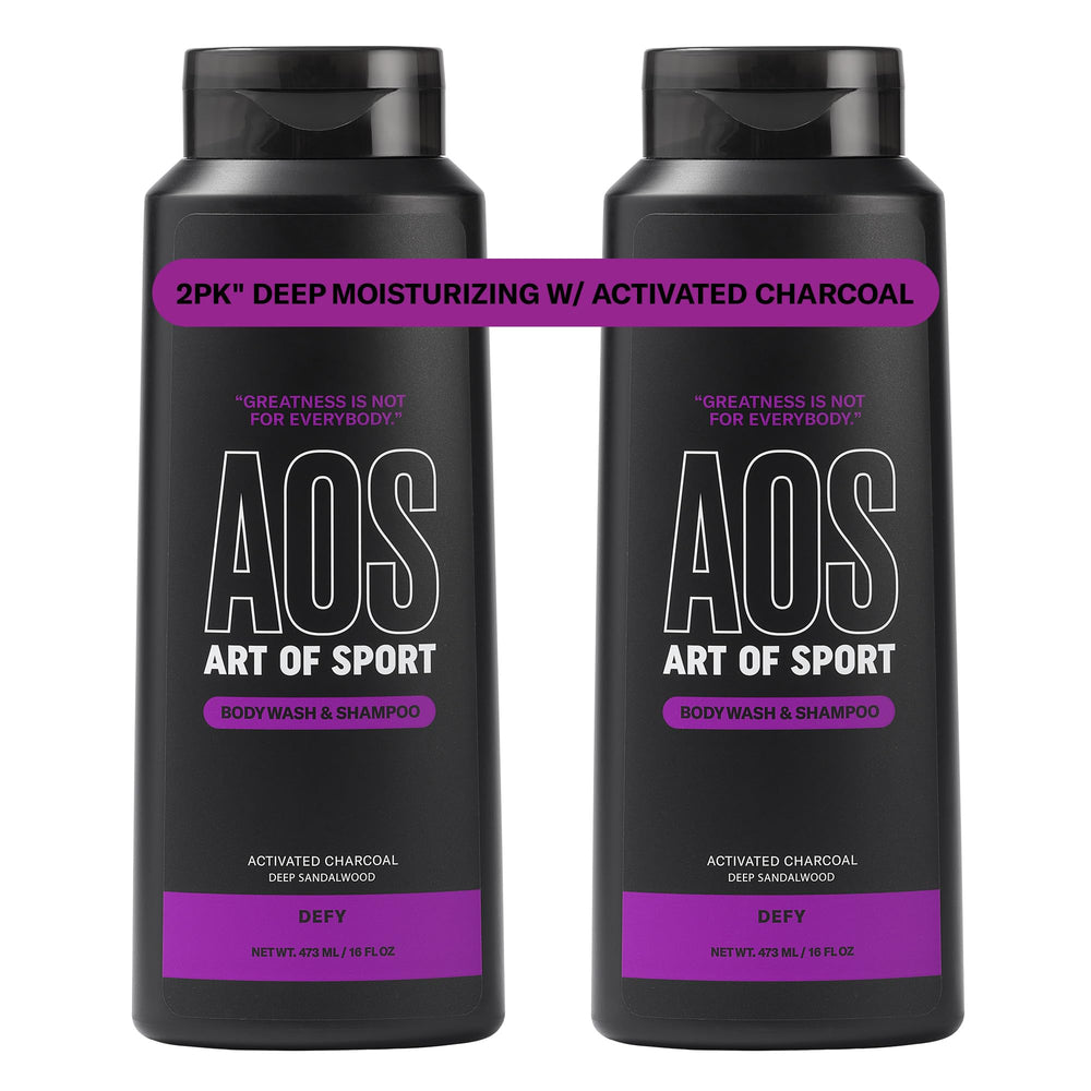 Art of Sport front bottle view showing sandalwood DEFY scent and sporty design benefits freshness