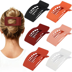 Artchita front view of six matte orange flat hair clips shows organized set and ease of choice
