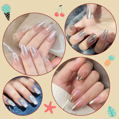 Artdone chrome mirror nails on black base demonstrating high-reflective salon shine