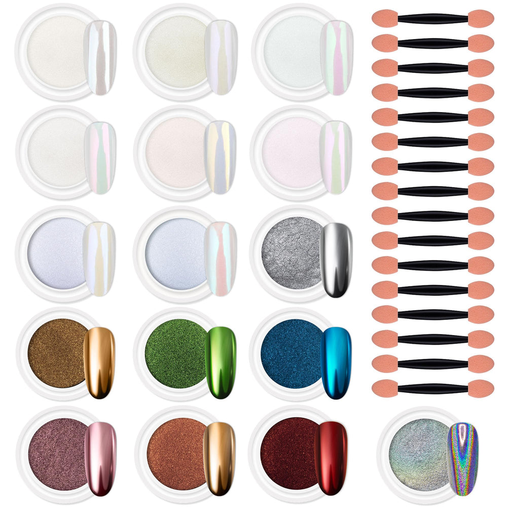 Artdone front packaging showing 16-color chrome powder kit and contents benefits variety