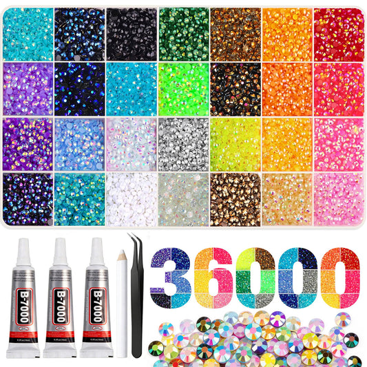 Artdone front packaging showing 36000pcs multicolor rhinestones and included glue