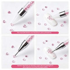 Artdone tool in use placing rhinestone on nail, demonstrating easy application
