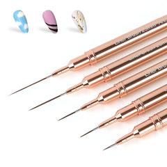 Artdone metallic nail art pens front view showing five brushes and sizes for precise lines