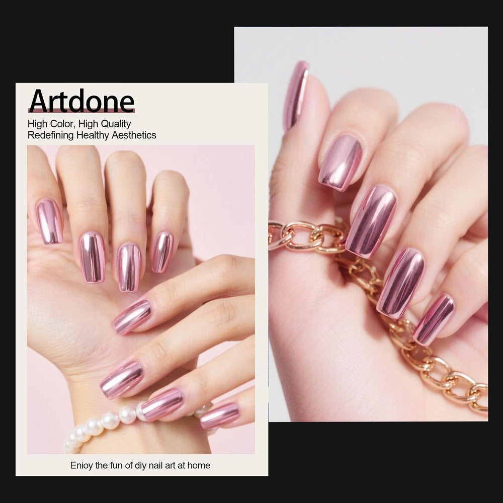 Artdone pearl white chrome applied on nail tip for luminous mirror sheen