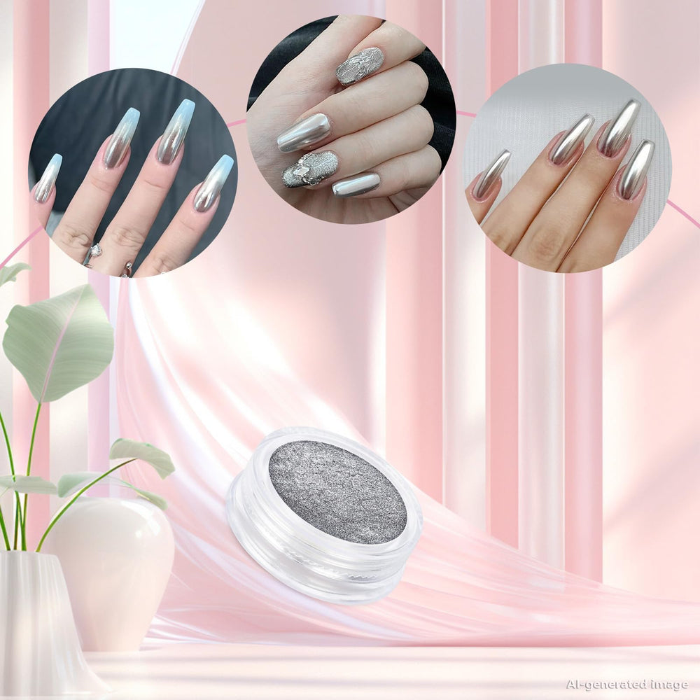 Artdone powder gently buffed onto cured gel nail for mirror finish
