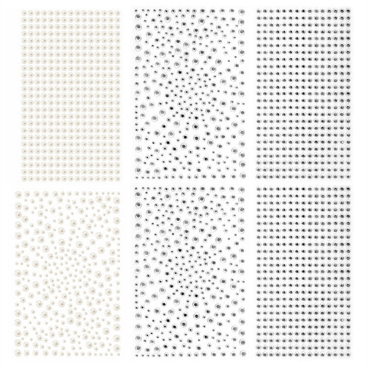 Artistbeauty sheet front showing many clear rhinestones and pearl stickers for easy selection