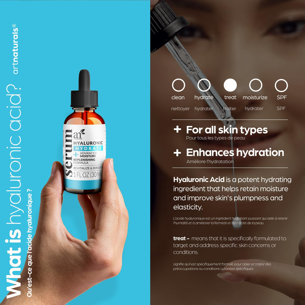ArtNaturals serum on bathroom counter with towel, lifestyle scene suggesting daily use