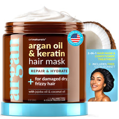ArtNaturals front packaging showing mask jar and satin bonnet, clear product presentation and benefit