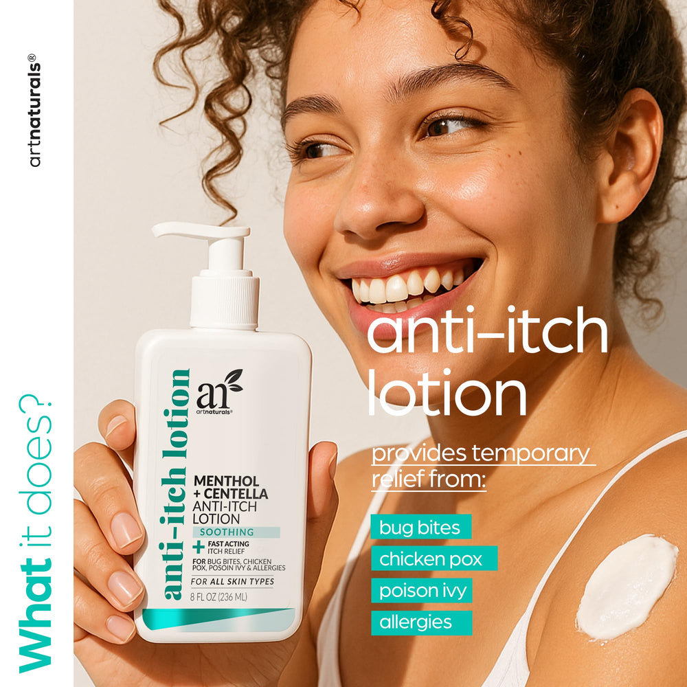 Artnaturals applying lotion to skin demonstrating soothing menthol effect