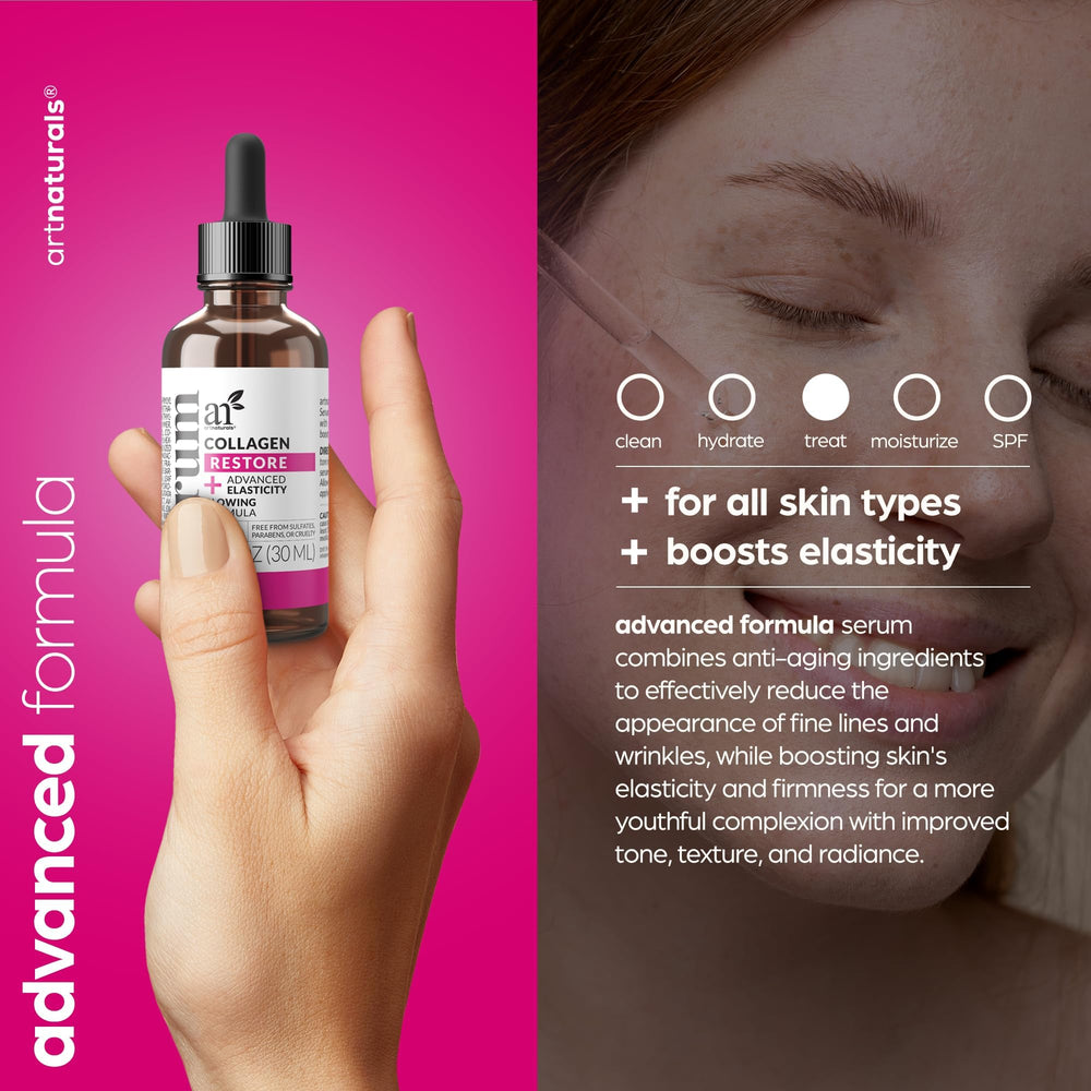 Artnaturals serum dropper releasing clear serum, demonstrating smooth texture