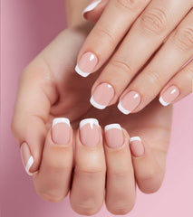 Artquee close-up of pink white French tip detail highlighting glossy precision