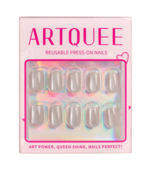 Artquee lifestyle image of woman wearing nude pink nails boosting polished style