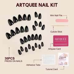 Artquee short almond nails held in hand showing scale and comfortable, pressure-free wear