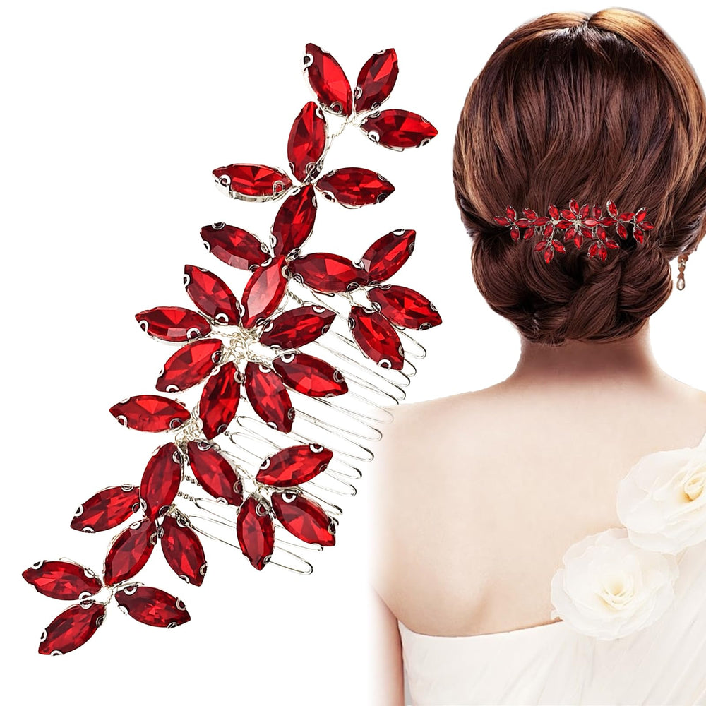 Arvintas front view of red crystal comb showing full design and sparkle