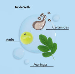 As I Am Bond Water close-up of moringa amla and ceramides ingredients