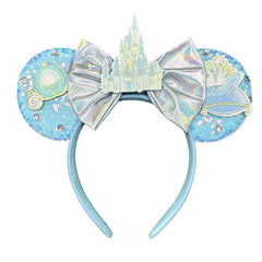 ASAHEL blue headband front view showing shiny ears and bow, for playful looks