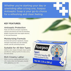 Asepso close-up of bar texture and creamy lather, highlights moisturizing formula benefit