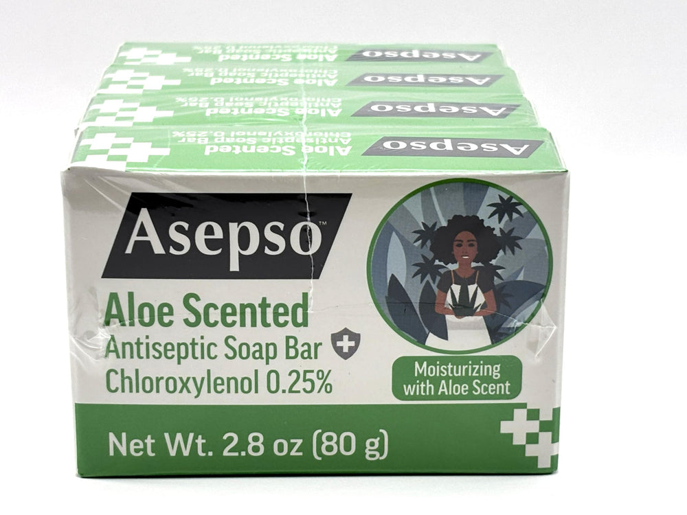 Asepso aloe leaves next to bar illustrating soothing botanical benefit
