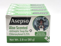 Asepso aloe leaves next to bar illustrating soothing botanical benefit