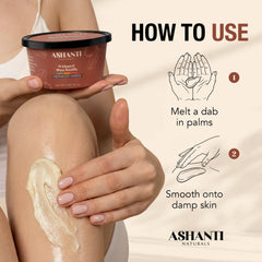 Small amount of Ashanti Naturals on hair ends illustrating frizz control benefit