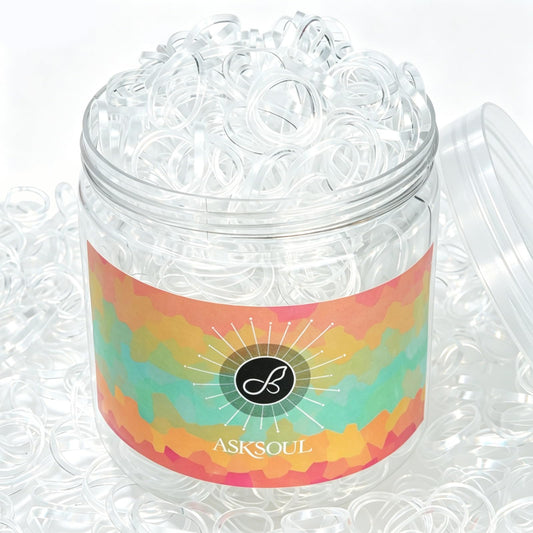 Asksoul front can showing 1000 clear hair ties, convenient storage benefit