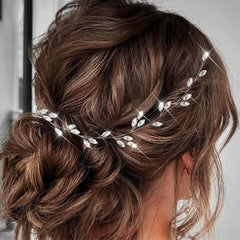 Asooll front view of silver hair vine showing elegant design and bridal sparkle