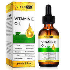 ATOANY front bottle showing pure vitamin E oil packaging and clear benefits