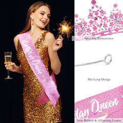 Atoden crown on model birthday portrait conveying wearable glamour benefit