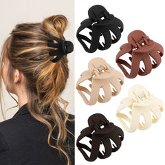 Atoden front view of five matte octopus hair clips showing colors and size benefit