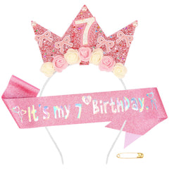Atoden headband and sash front view showing coordinated birthday look and festive charm