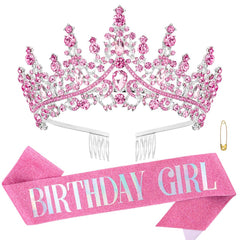Atoden pink tiara front view shows sparkling rhinestones and elegant silhouette