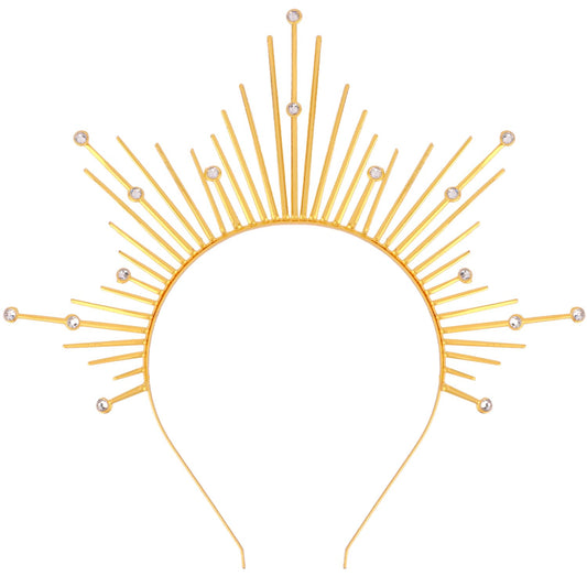 Atoden gold halo front view showing radiant sunburst and wearable design
