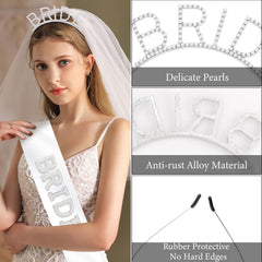 Atoden headband worn by bride demonstrating comfortable fit for events