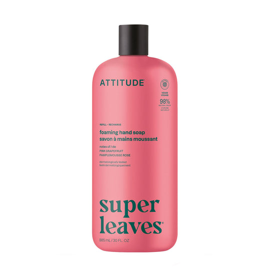 ATTITUDE front bottle pink grapefruit shows refill size and citrus scent benefit