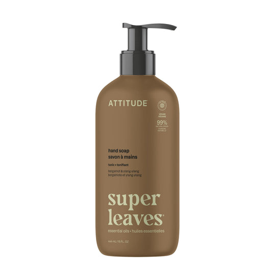 ATTITUDE front bottle view showing clean-label and bergamot ylang scent benefit
