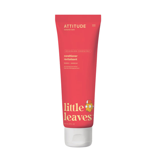 ATTITUDE kids conditioner front packaging shows bottle and mango scent benefit