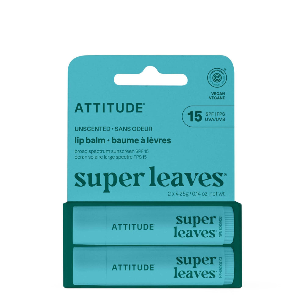 ATTITUDE lip balm front packaging showing two tubes and SPF benefit