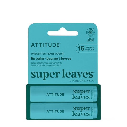ATTITUDE lip balm front packaging showing two tubes and SPF benefit