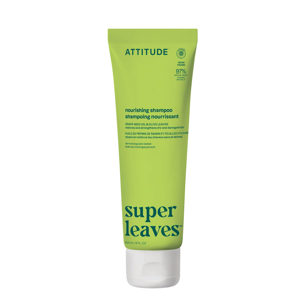 ATTITUDE front bottle view showing nourishing shampoo and clean formulation benefits