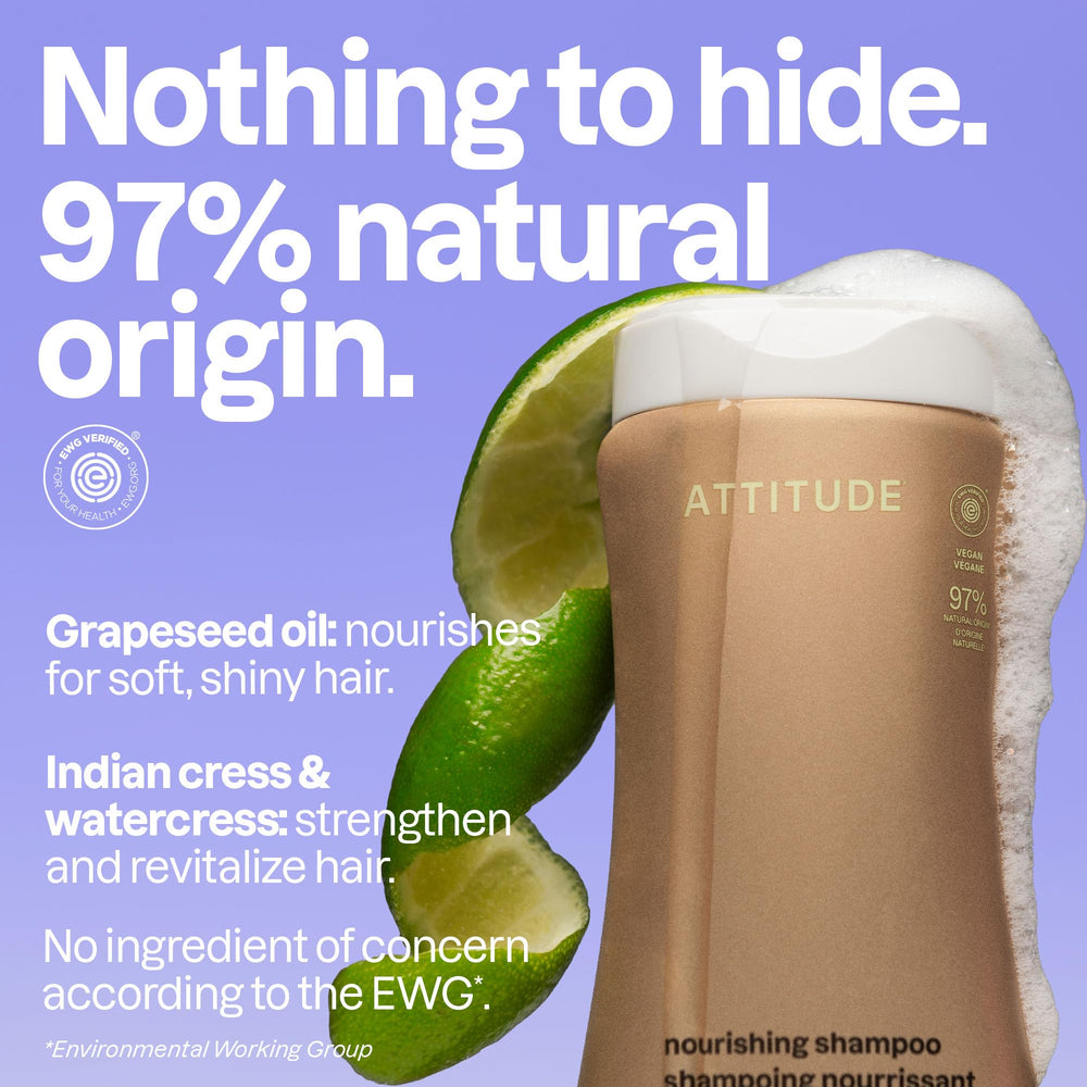 ATTITUDE shampoo ingredients label showing EWG Verified and clean-beauty transparency benefit
